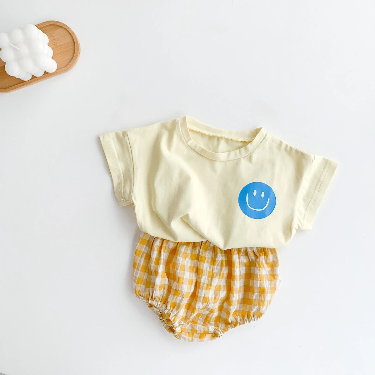 Smiley Face T-shirt + Plaid Bloomers Set