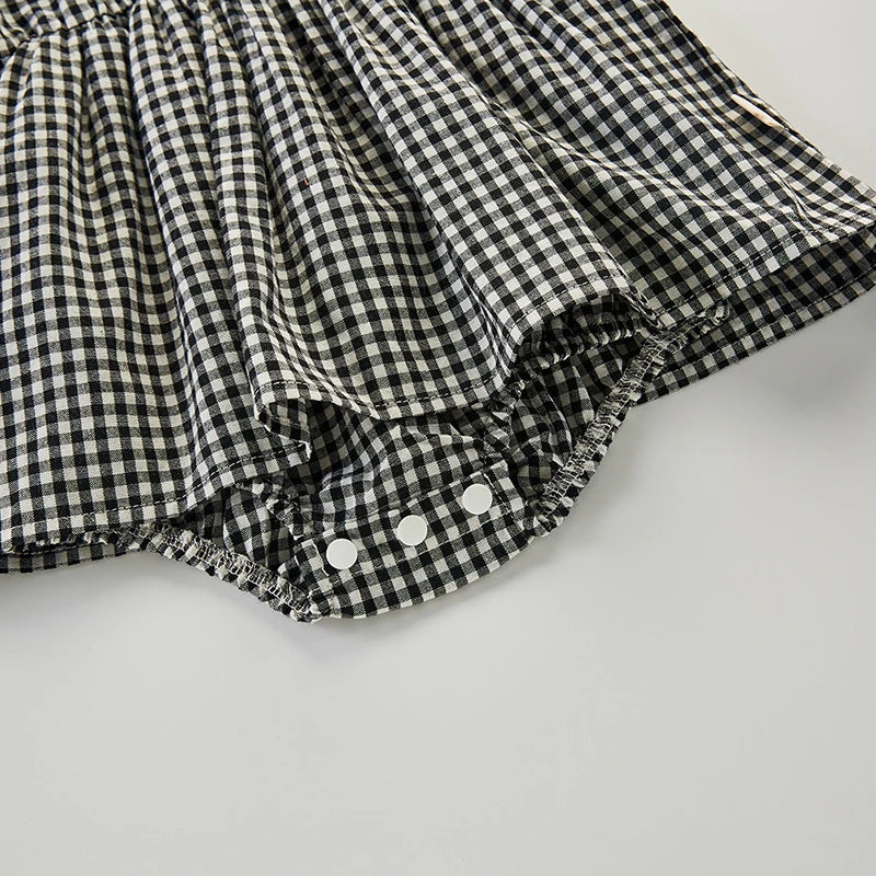 Jumpsuit+Hat Sleeveless Cotton Plaid Romper