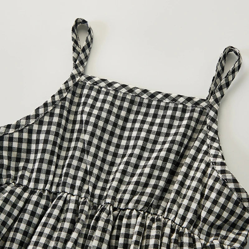 Jumpsuit+Hat Sleeveless Cotton Plaid Romper