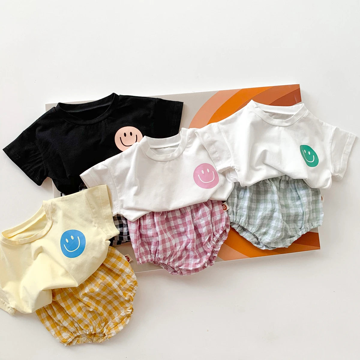 Smiley Face T-shirt + Plaid Bloomers Set