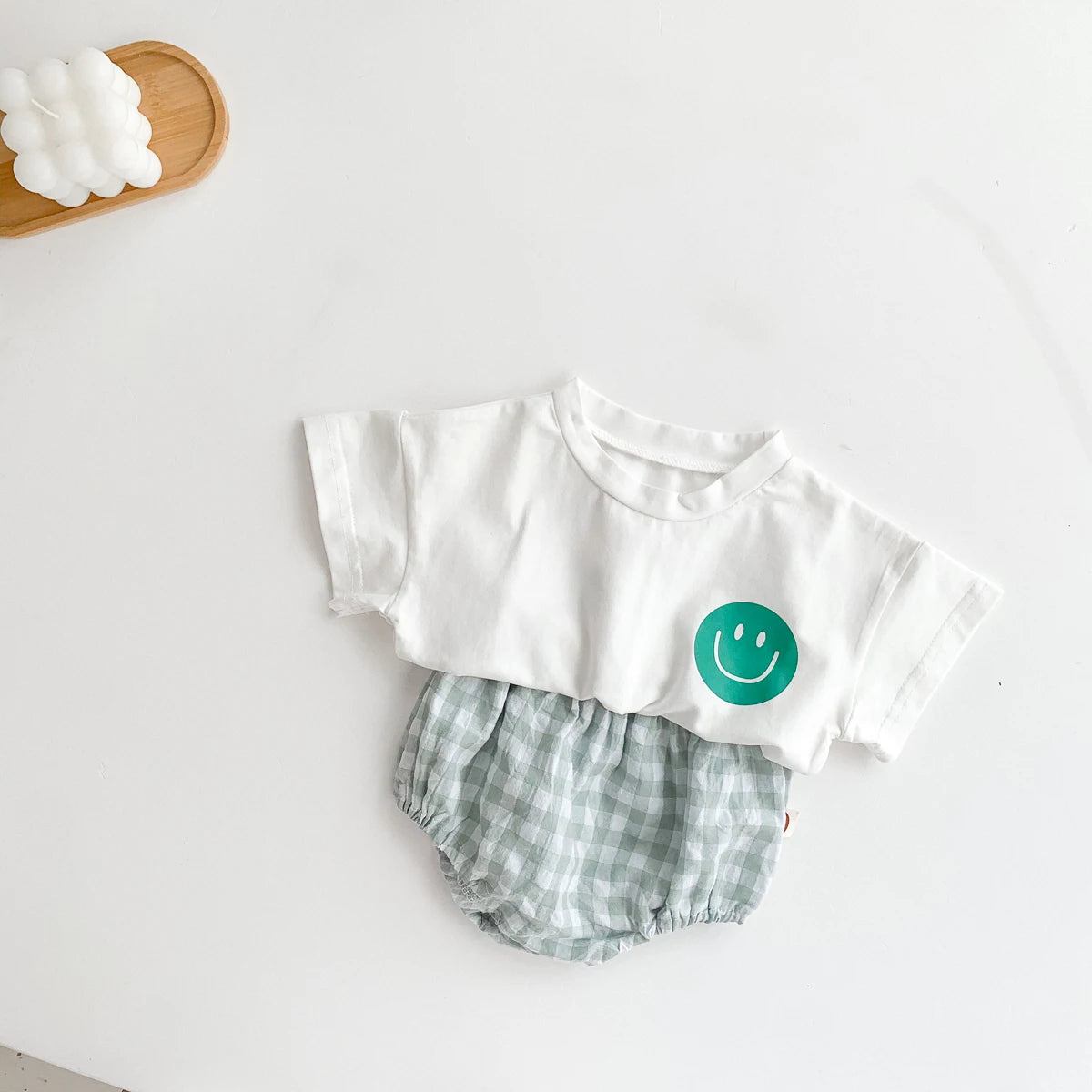 Smiley Face T-shirt + Plaid Bloomers Set