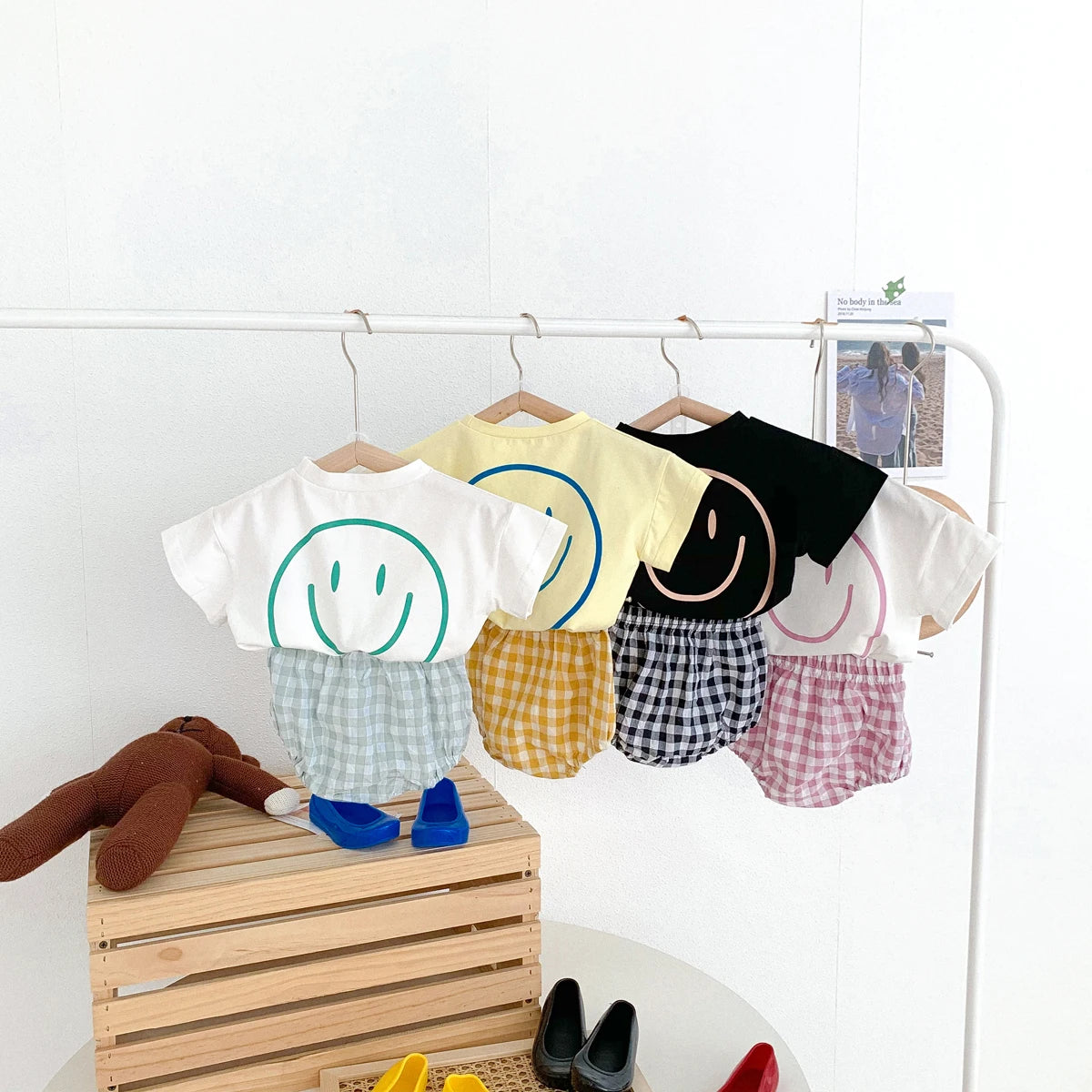 Smiley Face T-shirt + Plaid Bloomers Set