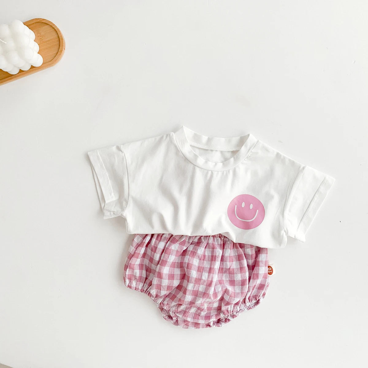 Smiley Face T-shirt + Plaid Bloomers Set